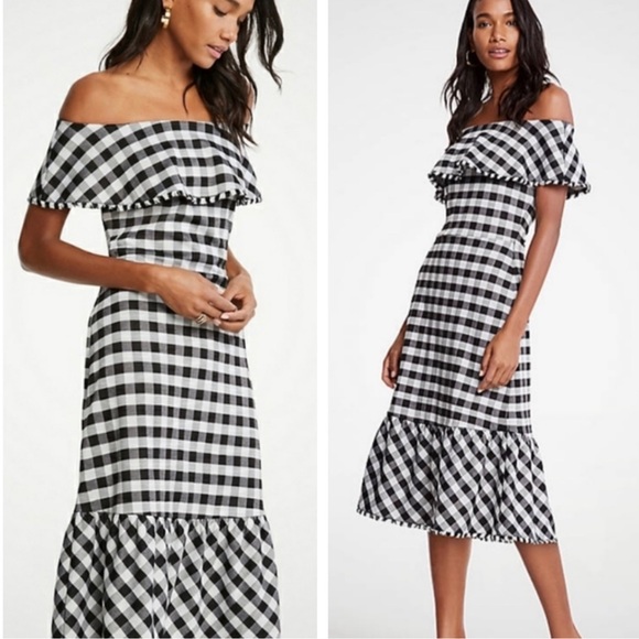 Ann Taylor Dresses & Skirts - Ann Taylor Gingham Off Shoulder Midi Dress